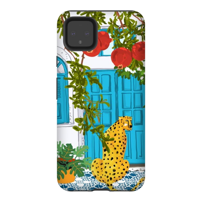 Pixel 4XL StrongFit Cheetah Home, Morocco Architecture Illustration, Greece Cats Tropical Urban Jungle Pomegranate by Uma Prabhakar Gokhale
