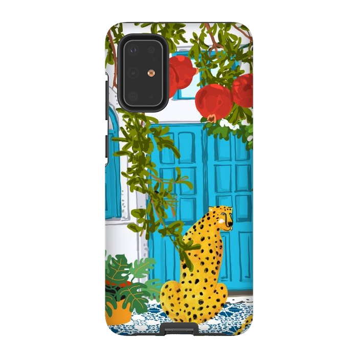 Galaxy S20 Plus StrongFit Cheetah Home, Morocco Architecture Illustration, Greece Cats Tropical Urban Jungle Pomegranate by Uma Prabhakar Gokhale