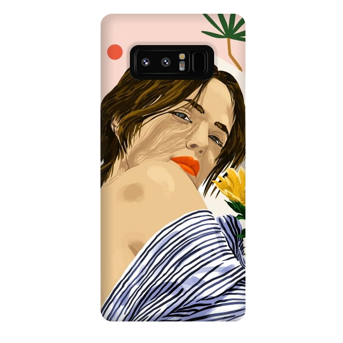 Galaxy Note 8 StrongFit I Travel, I Become  Morocco Architecture Illustration, Bohemian Woman Tropical Sunflower Boho Palm by Uma Prabhakar Gokhale