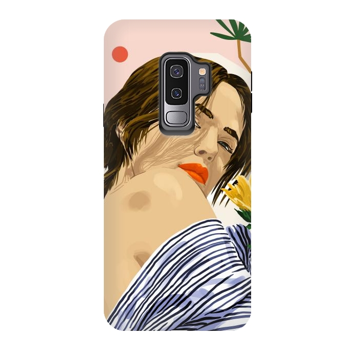 Galaxy S9 plus StrongFit I Travel, I Become  Morocco Architecture Illustration, Bohemian Woman Tropical Sunflower Boho Palm by Uma Prabhakar Gokhale