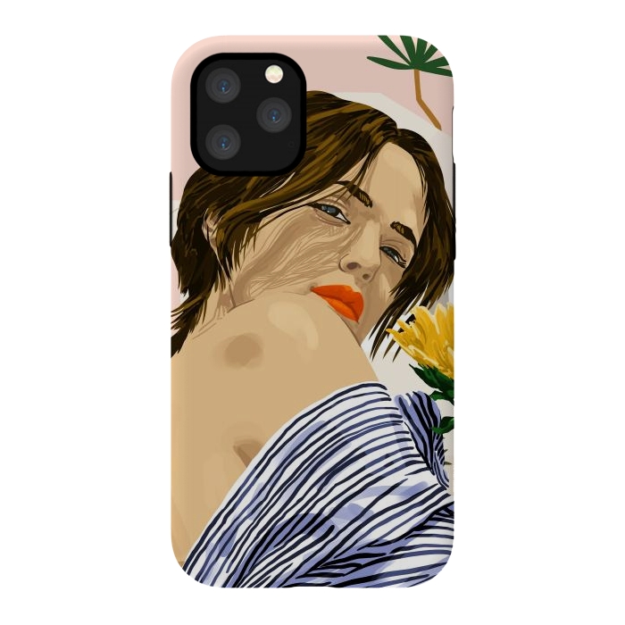 iPhone 11 Pro StrongFit I Travel, I Become  Morocco Architecture Illustration, Bohemian Woman Tropical Sunflower Boho Palm by Uma Prabhakar Gokhale