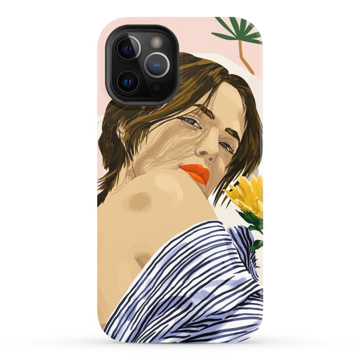 iPhone 12 Pro StrongFit I Travel, I Become  Morocco Architecture Illustration, Bohemian Woman Tropical Sunflower Boho Palm by Uma Prabhakar Gokhale