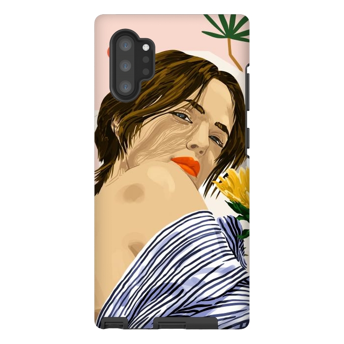 Galaxy Note 10 plus StrongFit I Travel, I Become  Morocco Architecture Illustration, Bohemian Woman Tropical Sunflower Boho Palm by Uma Prabhakar Gokhale