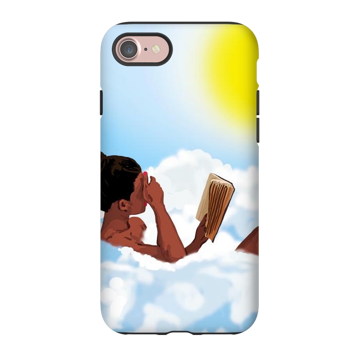 iPhone 7 StrongFit Reading on Clouds, Black Woman Summer Sunny Day Book Painting, Bohemian Nude by Uma Prabhakar Gokhale