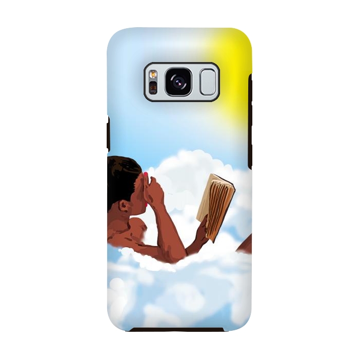 Galaxy S8 StrongFit Reading on Clouds, Black Woman Summer Sunny Day Book Painting, Bohemian Nude by Uma Prabhakar Gokhale