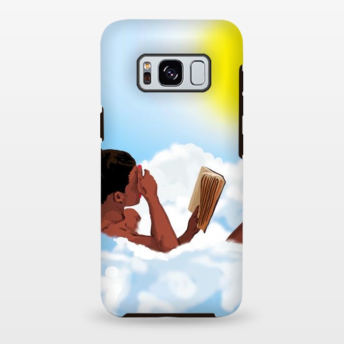 Galaxy S8 plus StrongFit Reading on Clouds, Black Woman Summer Sunny Day Book Painting, Bohemian Nude by Uma Prabhakar Gokhale