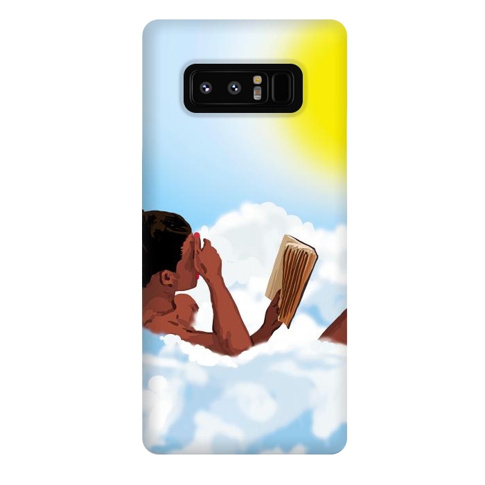 Galaxy Note 8 StrongFit Reading on Clouds, Black Woman Summer Sunny Day Book Painting, Bohemian Nude by Uma Prabhakar Gokhale
