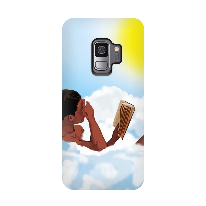Galaxy S9 StrongFit Reading on Clouds, Black Woman Summer Sunny Day Book Painting, Bohemian Nude by Uma Prabhakar Gokhale