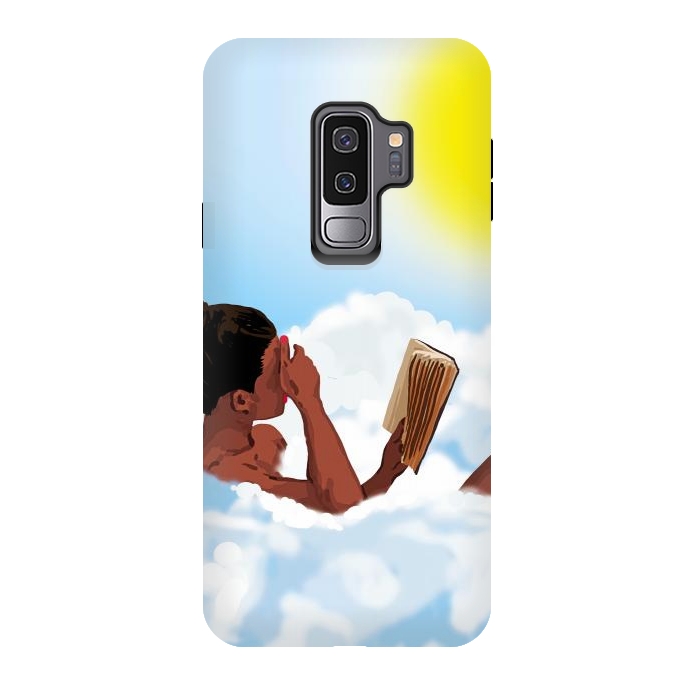 Galaxy S9 plus StrongFit Reading on Clouds, Black Woman Summer Sunny Day Book Painting, Bohemian Nude by Uma Prabhakar Gokhale