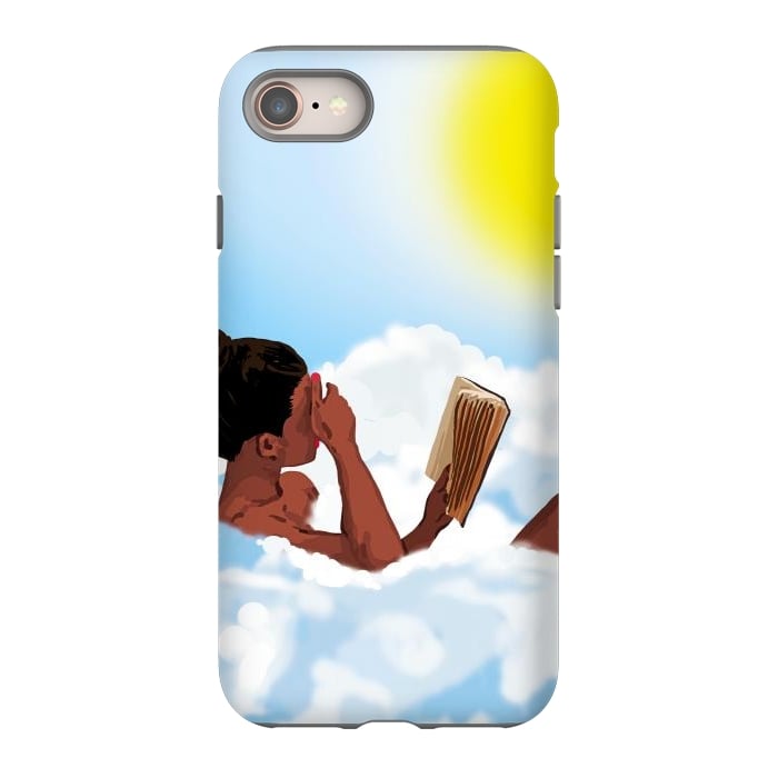 iPhone 8 StrongFit Reading on Clouds, Black Woman Summer Sunny Day Book Painting, Bohemian Nude by Uma Prabhakar Gokhale