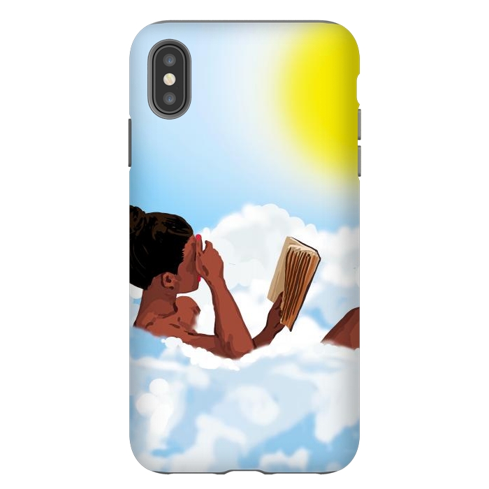 iPhone Xs Max StrongFit Reading on Clouds, Black Woman Summer Sunny Day Book Painting, Bohemian Nude by Uma Prabhakar Gokhale
