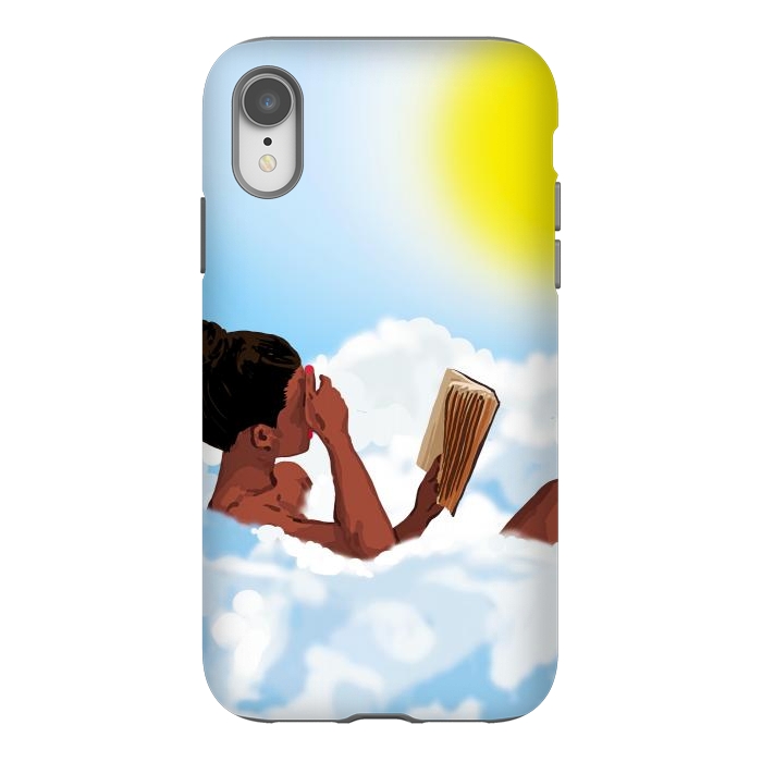 iPhone Xr StrongFit Reading on Clouds, Black Woman Summer Sunny Day Book Painting, Bohemian Nude by Uma Prabhakar Gokhale
