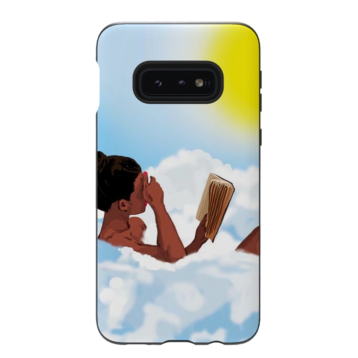 Galaxy S10e StrongFit Reading on Clouds, Black Woman Summer Sunny Day Book Painting, Bohemian Nude by Uma Prabhakar Gokhale