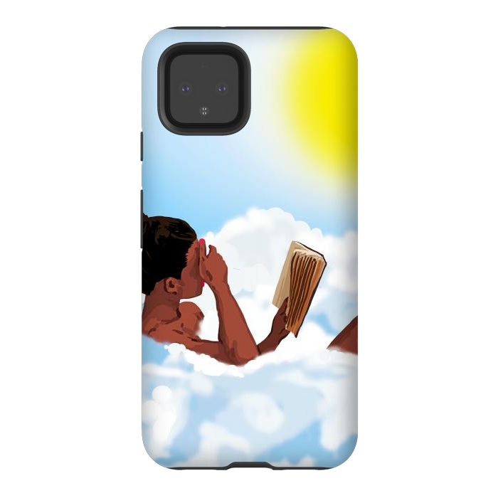 Pixel 4 StrongFit Reading on Clouds, Black Woman Summer Sunny Day Book Painting, Bohemian Nude by Uma Prabhakar Gokhale