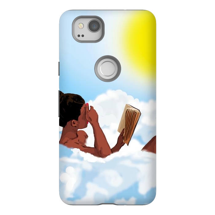 Pixel 2 StrongFit Reading on Clouds, Black Woman Summer Sunny Day Book Painting, Bohemian Nude by Uma Prabhakar Gokhale