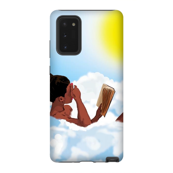 Galaxy Note 20 StrongFit Reading on Clouds, Black Woman Summer Sunny Day Book Painting, Bohemian Nude by Uma Prabhakar Gokhale