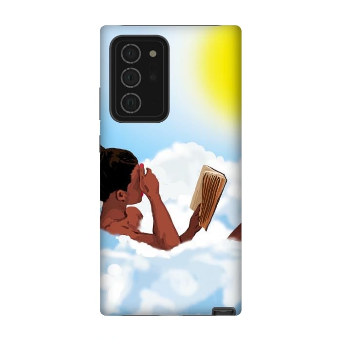 Galaxy Note 20 Ultra StrongFit Reading on Clouds, Black Woman Summer Sunny Day Book Painting, Bohemian Nude by Uma Prabhakar Gokhale