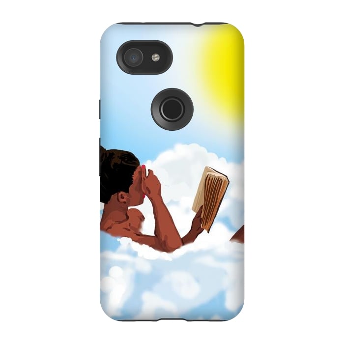 Pixel 3A StrongFit Reading on Clouds, Black Woman Summer Sunny Day Book Painting, Bohemian Nude by Uma Prabhakar Gokhale