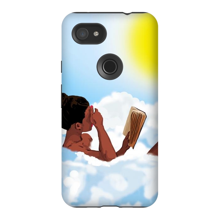Pixel 3AXL StrongFit Reading on Clouds, Black Woman Summer Sunny Day Book Painting, Bohemian Nude by Uma Prabhakar Gokhale