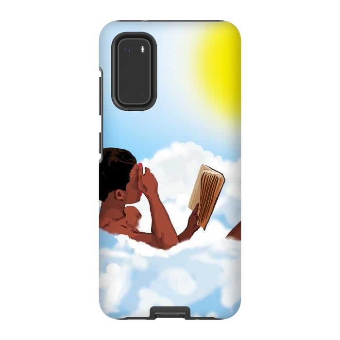 Galaxy S20 StrongFit Reading on Clouds, Black Woman Summer Sunny Day Book Painting, Bohemian Nude by Uma Prabhakar Gokhale