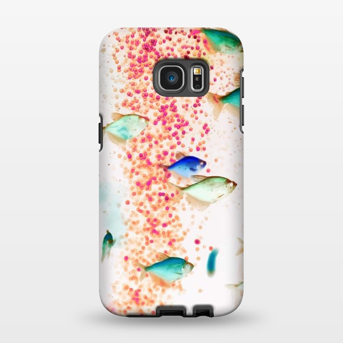 Galaxy S7 EDGE StrongFit Something Fishy, Pink Bubbles & Blue Green Fish Graphic Design Digital Eclectic Surrealism by Uma Prabhakar Gokhale
