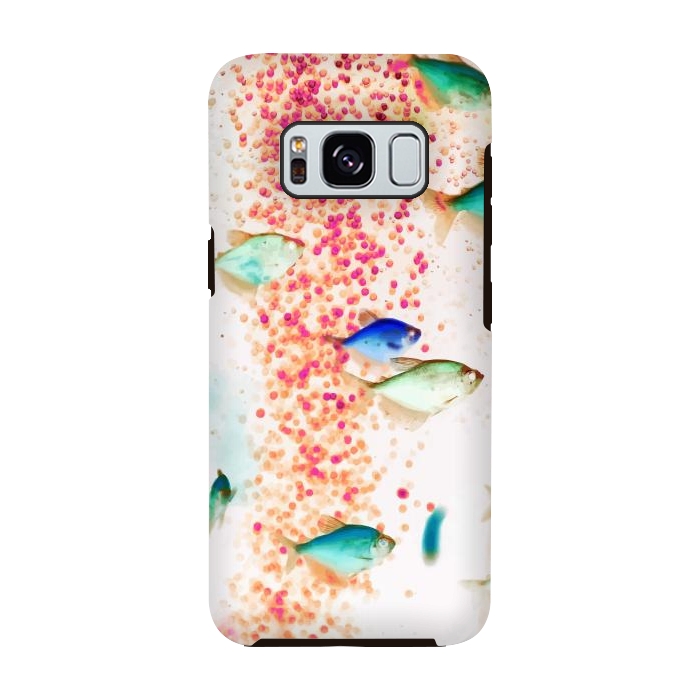 Galaxy S8 StrongFit Something Fishy, Pink Bubbles & Blue Green Fish Graphic Design Digital Eclectic Surrealism by Uma Prabhakar Gokhale