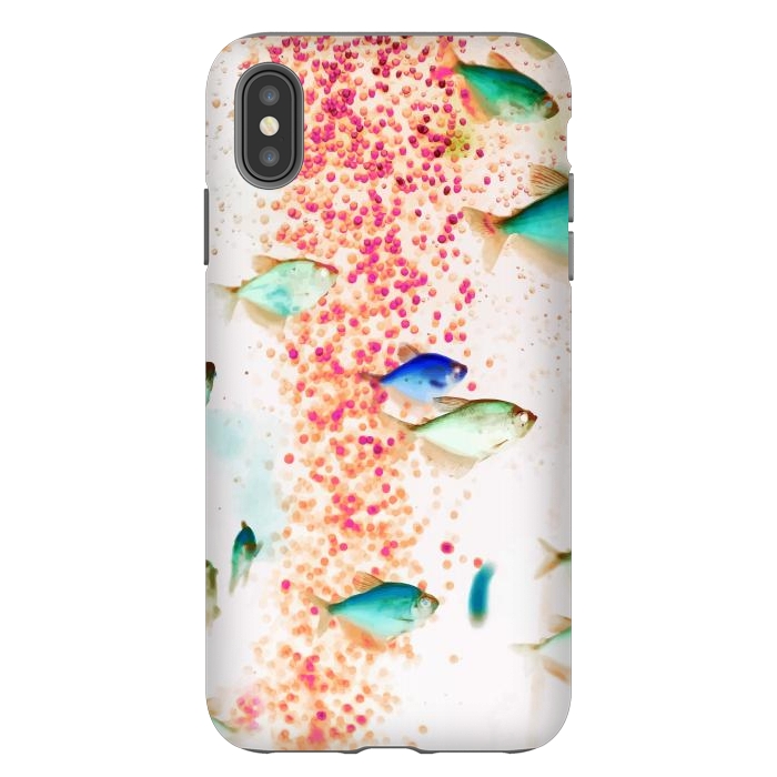 iPhone Xs Max StrongFit Something Fishy, Pink Bubbles & Blue Green Fish Graphic Design Digital Eclectic Surrealism by Uma Prabhakar Gokhale