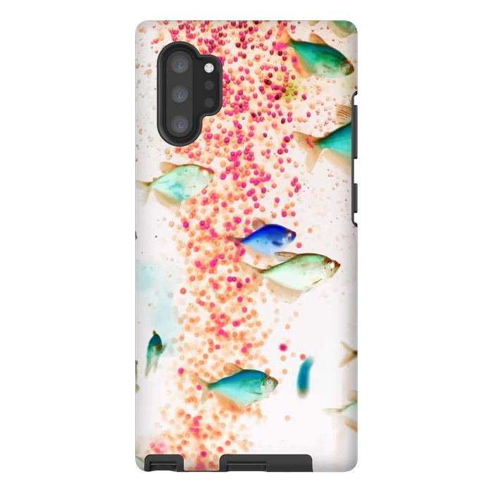 Galaxy Note 10 plus StrongFit Something Fishy, Pink Bubbles & Blue Green Fish Graphic Design Digital Eclectic Surrealism by Uma Prabhakar Gokhale