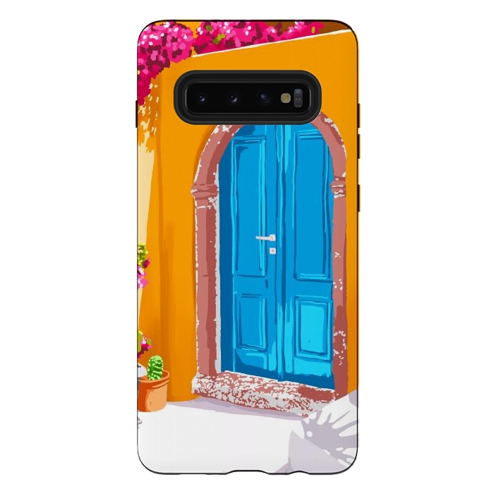 Galaxy S10 plus StrongFit Sunny Morocco, Summer Architecture Greece Travel Painting, Boungainvillea Tropical Floral by Uma Prabhakar Gokhale