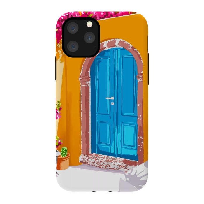 iPhone 11 Pro StrongFit Sunny Morocco, Summer Architecture Greece Travel Painting, Boungainvillea Tropical Floral by Uma Prabhakar Gokhale