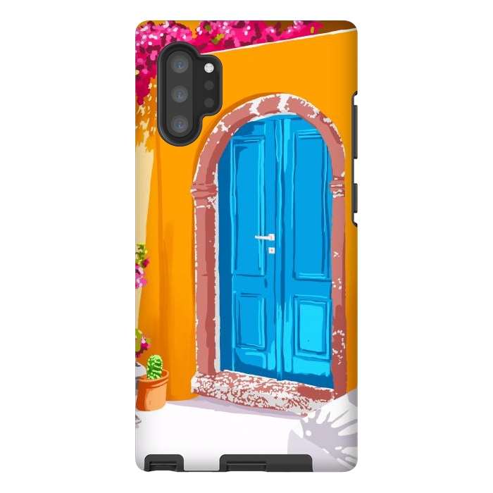 Galaxy Note 10 plus StrongFit Sunny Morocco, Summer Architecture Greece Travel Painting, Boungainvillea Tropical Floral by Uma Prabhakar Gokhale