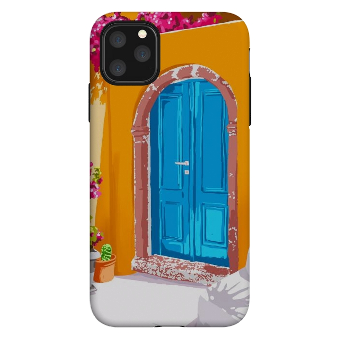 iPhone 11 Pro Max StrongFit Sunny Morocco, Summer Architecture Greece Travel Painting, Boungainvillea Tropical Floral by Uma Prabhakar Gokhale