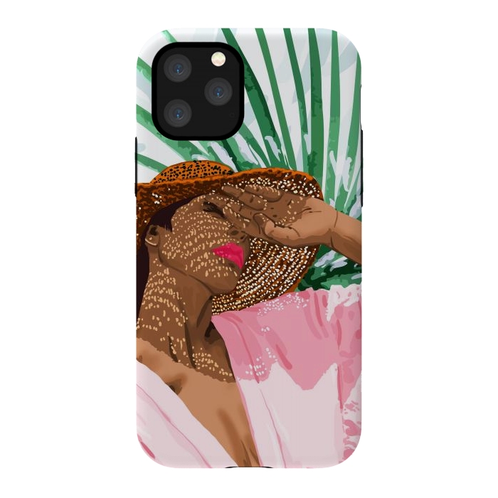 iPhone 11 Pro StrongFit Sunshine in My Soul | Black Woman Tropical Travel | Modern Boho Palm Summer Vacation Fashion by Uma Prabhakar Gokhale