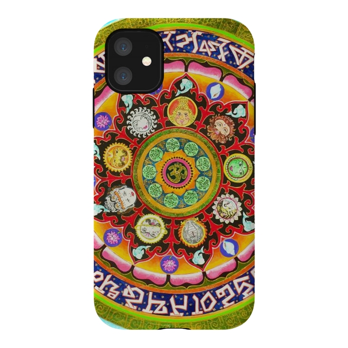iPhone 11 StrongFit Chakra Mandala, Ayurveda Yoga Aum, Eclectic Colorful Bohemian Sun Sign Moon Sign Zodiac Astrology by Uma Prabhakar Gokhale