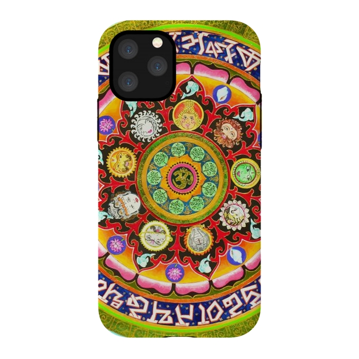 iPhone 11 Pro StrongFit Chakra Mandala, Ayurveda Yoga Aum, Eclectic Colorful Bohemian Sun Sign Moon Sign Zodiac Astrology by Uma Prabhakar Gokhale