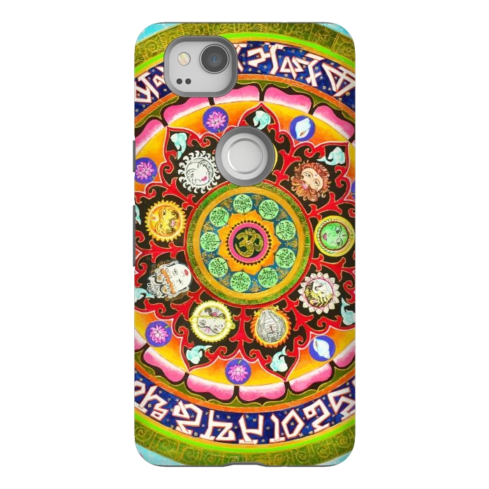 Pixel 2 StrongFit Chakra Mandala, Ayurveda Yoga Aum, Eclectic Colorful Bohemian Sun Sign Moon Sign Zodiac Astrology by Uma Prabhakar Gokhale