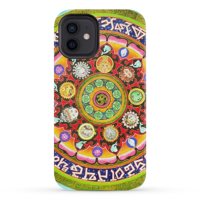 iPhone 12 mini StrongFit Chakra Mandala, Ayurveda Yoga Aum, Eclectic Colorful Bohemian Sun Sign Moon Sign Zodiac Astrology by Uma Prabhakar Gokhale