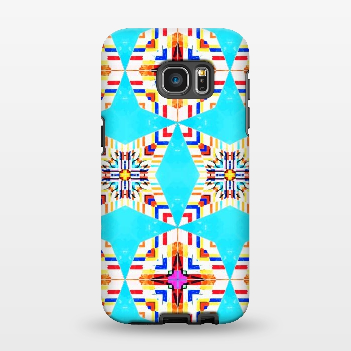 Galaxy S7 EDGE StrongFit Exotic Tiles, Moroccan Teal Kaleidoscope Pattern, Turkish Bohemian Colorful Culture Eclectic Graphic by Uma Prabhakar Gokhale