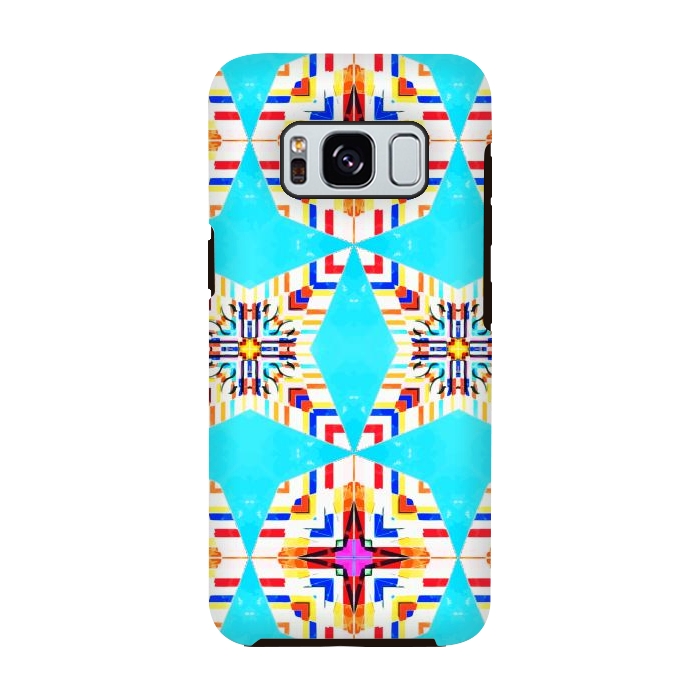 Galaxy S8 StrongFit Exotic Tiles, Moroccan Teal Kaleidoscope Pattern, Turkish Bohemian Colorful Culture Eclectic Graphic by Uma Prabhakar Gokhale