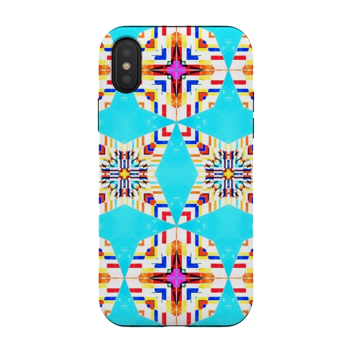 iPhone Xs / X StrongFit Exotic Tiles, Moroccan Teal Kaleidoscope Pattern, Turkish Bohemian Colorful Culture Eclectic Graphic by Uma Prabhakar Gokhale