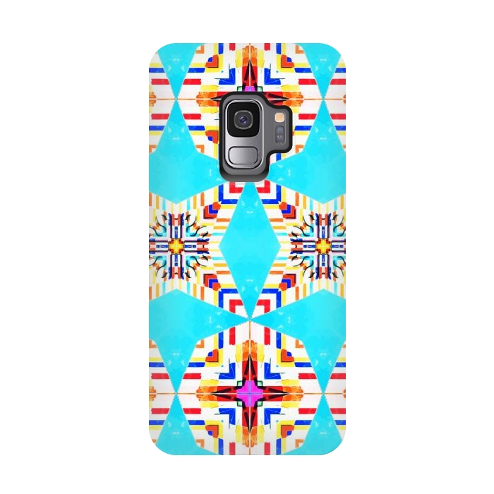 Galaxy S9 StrongFit Exotic Tiles, Moroccan Teal Kaleidoscope Pattern, Turkish Bohemian Colorful Culture Eclectic Graphic by Uma Prabhakar Gokhale