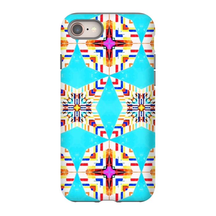 iPhone 8 StrongFit Exotic Tiles, Moroccan Teal Kaleidoscope Pattern, Turkish Bohemian Colorful Culture Eclectic Graphic by Uma Prabhakar Gokhale