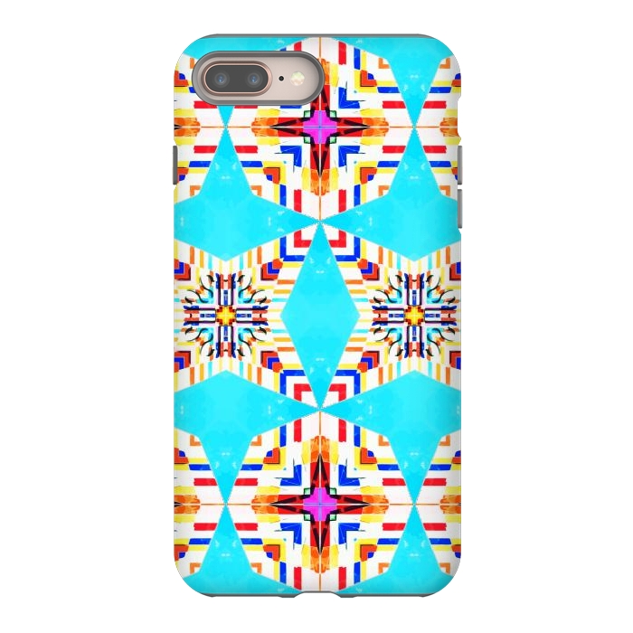iPhone 8 plus StrongFit Exotic Tiles, Moroccan Teal Kaleidoscope Pattern, Turkish Bohemian Colorful Culture Eclectic Graphic by Uma Prabhakar Gokhale