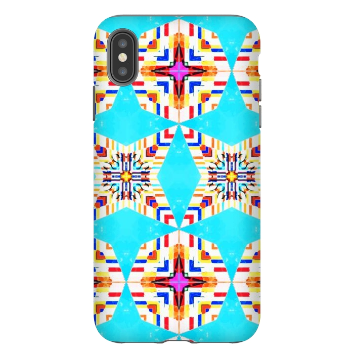 iPhone Xs Max StrongFit Exotic Tiles, Moroccan Teal Kaleidoscope Pattern, Turkish Bohemian Colorful Culture Eclectic Graphic by Uma Prabhakar Gokhale