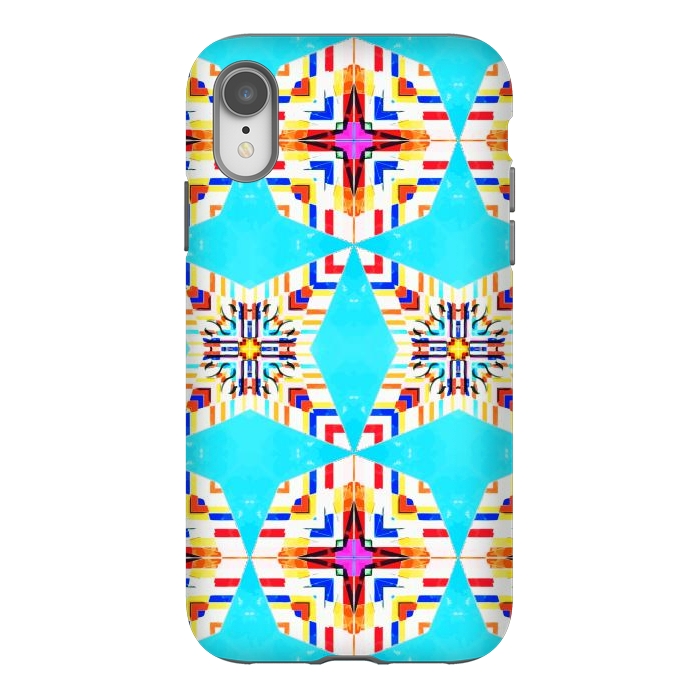 iPhone Xr StrongFit Exotic Tiles, Moroccan Teal Kaleidoscope Pattern, Turkish Bohemian Colorful Culture Eclectic Graphic by Uma Prabhakar Gokhale