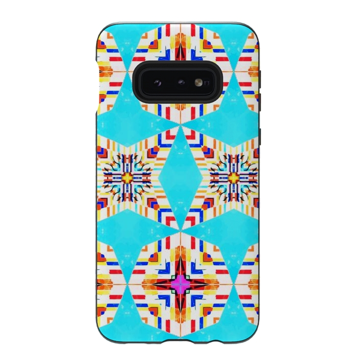 Galaxy S10e StrongFit Exotic Tiles, Moroccan Teal Kaleidoscope Pattern, Turkish Bohemian Colorful Culture Eclectic Graphic by Uma Prabhakar Gokhale