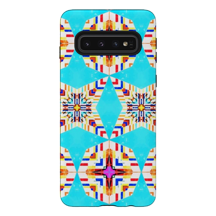 Galaxy S10 StrongFit Exotic Tiles, Moroccan Teal Kaleidoscope Pattern, Turkish Bohemian Colorful Culture Eclectic Graphic by Uma Prabhakar Gokhale