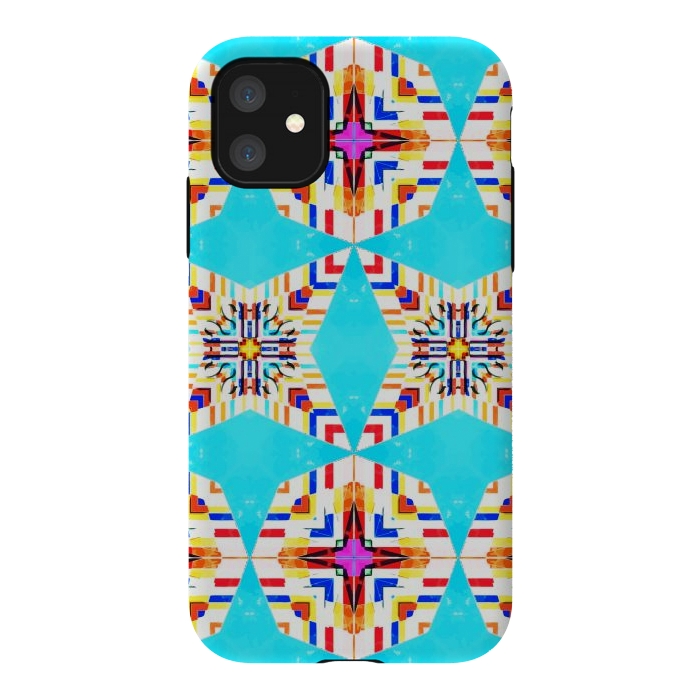 iPhone 11 StrongFit Exotic Tiles, Moroccan Teal Kaleidoscope Pattern, Turkish Bohemian Colorful Culture Eclectic Graphic by Uma Prabhakar Gokhale