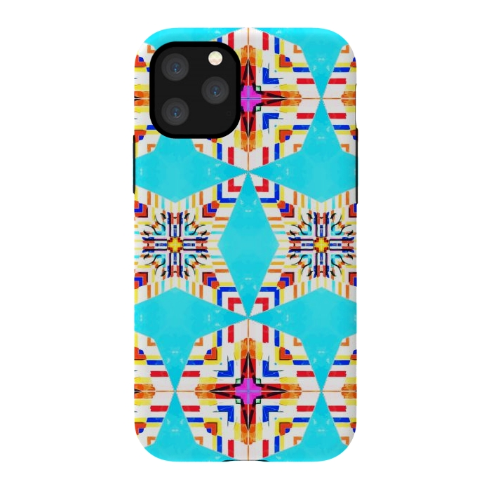 iPhone 11 Pro StrongFit Exotic Tiles, Moroccan Teal Kaleidoscope Pattern, Turkish Bohemian Colorful Culture Eclectic Graphic by Uma Prabhakar Gokhale