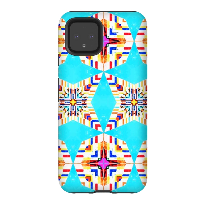 Pixel 4 StrongFit Exotic Tiles, Moroccan Teal Kaleidoscope Pattern, Turkish Bohemian Colorful Culture Eclectic Graphic by Uma Prabhakar Gokhale